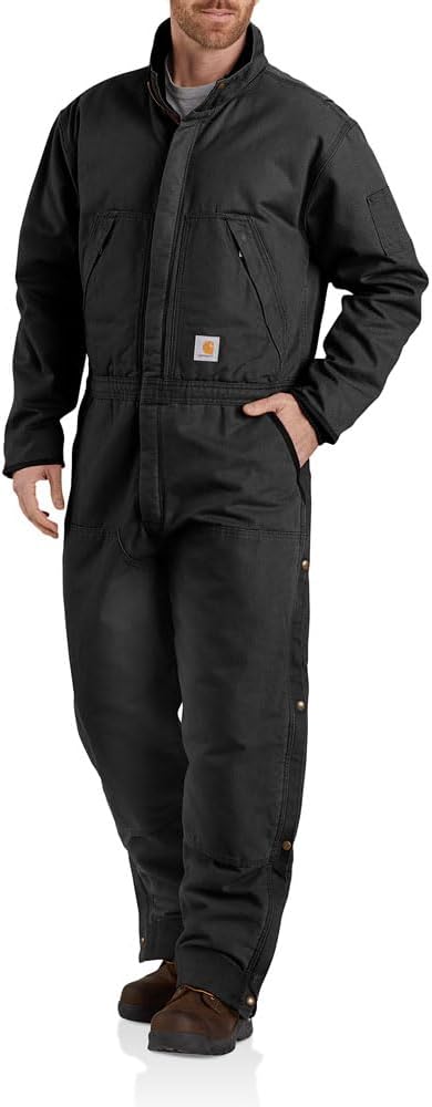 Carhartt Mens Loose Fit Washed Duck Insulated Coverall, Black, 4X
